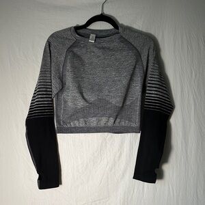 Source Unknown Gray and Black Striped Crop Top